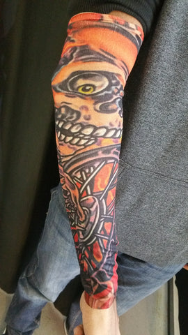 SMILEY SKULL BIKE RED TATTOO SLEEVE