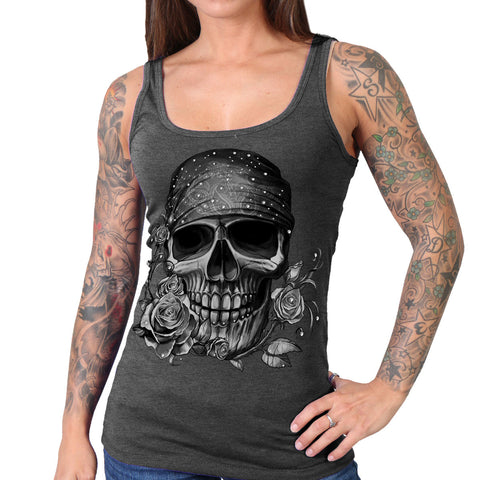 SKULL BANDANA LADY TANK TOP WITH CRYSTAL STUDS