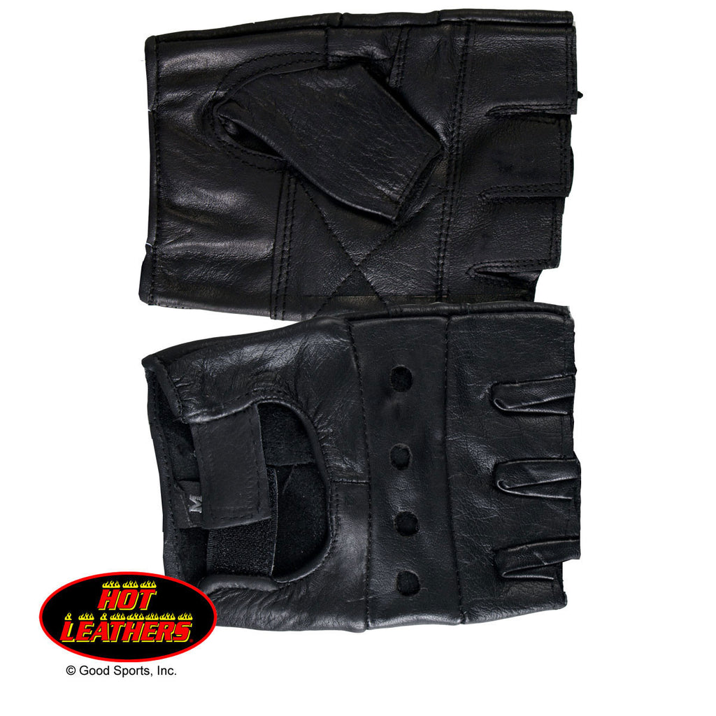 BLACK FINGERLESS GLOVE - LEATHER - The Biker Store