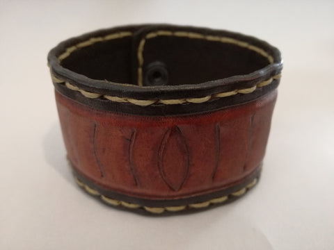 Hand Stitched - Embosed Leather Wrist Band - 19cm wrist