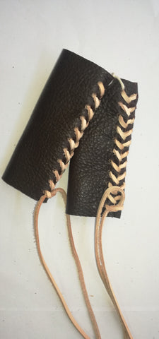 HAND MADE LEATHER THROTTLE TASSEL -  DARK BROWN WITH BEIG LACE