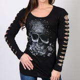 SKULL BANDANA LONGSLEEVE SLITS LADY SHIRT