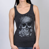 SKULL BANDANA LADY TANK TOP WITH CRYSTAL STUDS