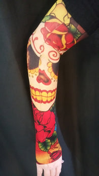 SUGAR SKULL ROSES RED TATTOO SLEEVE