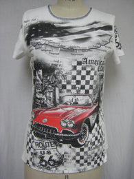 NEW ROUTE 66 / RED CAR - MADE IN USA - 100%Cotton