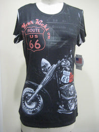 ROUTE 66 / MOTORCYCLE / RED LOGO - SUBLIMATION T-SHIRT - LADY SHIRT - MADE IN USA