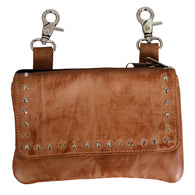 LADIESCLIP POUCH WITH STUDS AND MAGNETIC SNAP - TAN LAMBSKIN LEATHER