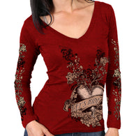 V NECK RED BANNER HEART - LONGSLEEVE SHIRT