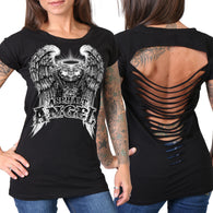 SEXY BACK CUT-OUT ASPHALT ANGEL LADY T-SHIRT