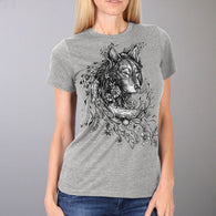 WOLF FLOWERS SHORT SLEEVE LADIES T-SHIRT - FULL CUT