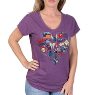 HEART THEMES V-NECK LADIES SHORT SLEEVE T-SHIRT - FULL CUT