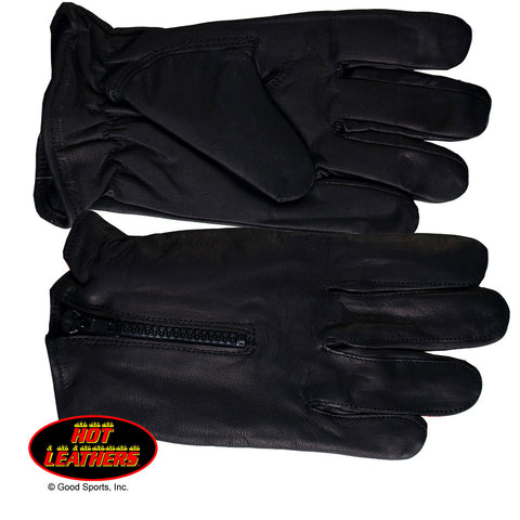 FLEECE LINING & ZIPPER GLOVES - LEATHER