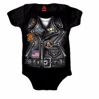 LEATHER JACKET BOYS - COTTON BABY ONESIE