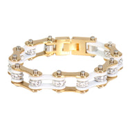 WHITE & GOLD MOTORCYCLE CHAIN BRACELET - 18.41CM