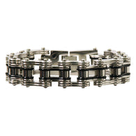 DOUBLE WIDE SILVER AND BLACK MOTORCYCLE CHAIN BRACELETS