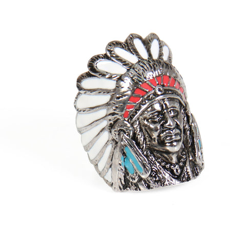 RING INDIAN CHIEF PAINTED - 316L stainless steel