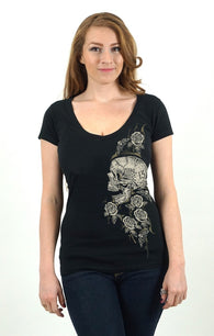 SS LADY DEEP V-NECK SKULL ROSE - LUCKY 13 SINCE 1991