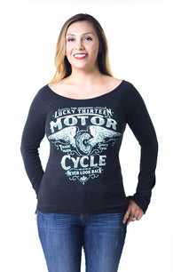 LS LADY NEVER LOOK BACK - LACE UP BACK RAGLAN TOP - LUCKY 13 SINCE 1991