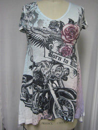 BORN TO RIDE ROSES - DYE SUBLIMATION LADY T-SHIRT - MADE IN USA