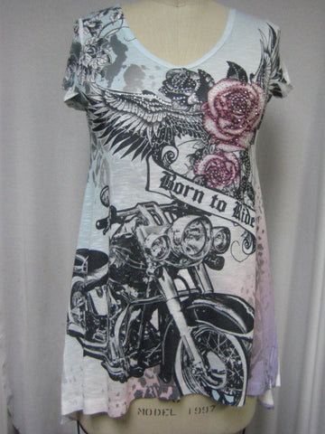 BORN TO RIDE ROSES - DYE SUBLIMATION LADY T-SHIRT - MADE IN USA