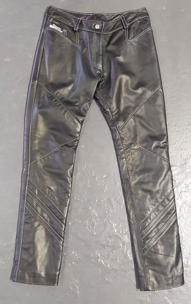 LADY'S LAMBSKIN LEATHER PANTS - SKINNY - BLACK WITH CONTRAST