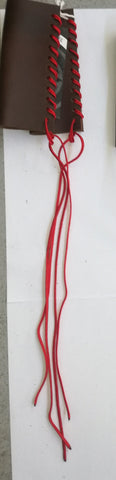 HAND MADE LEATHER THROTTLE TASSEL -  BROWN WITH RED LACE
