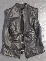 LADY'S LAMBSKIN LEATHER VEST - PLAIN WITH BULLDOGHOOKS - BLACK