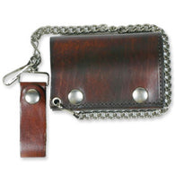 WALLET TRIFOLD ANTIQUE BROWN WITH CHAIN 4inch - LEATHER