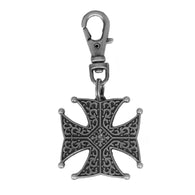 ZIPPER PULL IRON CROSS RHINESTONE - CHROME - 2"x1"