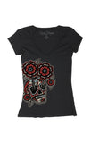 SS LADY V-NECK FLORES MUERTAS - LUCKY 13 SINCE 1991